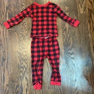 Kids long sleeve two piece pajama set size 2 red buffalo plaid print